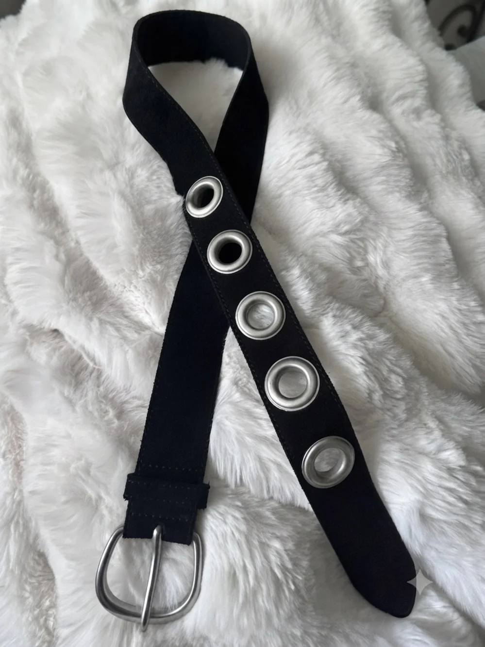 Banana Republic Black Sued Grommet Belt with Silver Round Buckle Size Small
